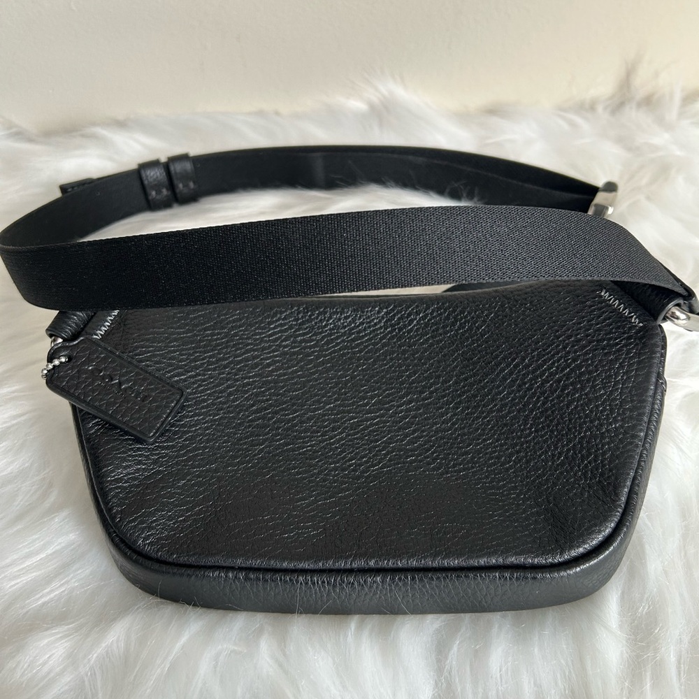 COACH Black Pebble Leather Elias Mini Belt Bag Fanny Pack - Picture 2 of 6